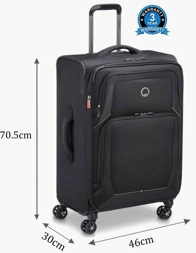 DELSEY Paris 68.5 Optimax Lite 70 Cm Medium 4-Double Wheeled Softcase Expandable Check-In Luggage Trolley - Black  | Best Price UAE
